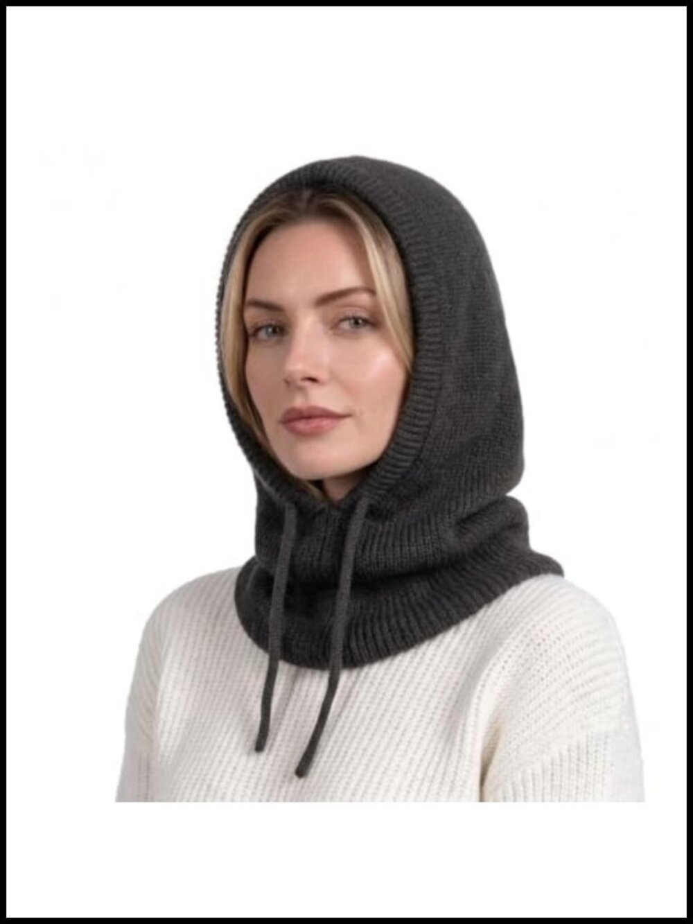 Wool Blend Knit Balaclava Hooded Scarf Hat Winter Head Neck Cover